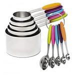 Measuring Cups and Spoons Set of 10 Piece,Nesting Stainless Steel Measuring Cups Set with Soft Touch Silicone Handles Accurate Tablespoon for Measuring Dry and Liquid Ingredients,Cooking & Baking