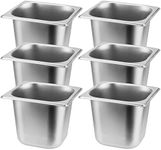 SINJEUN 6 Pack 1/6 Size x 6 Inch Deep Steam Pan, Commercial Stainless Steel Pan Steam Table Pan for Restaurant, Hotel, Catering, Silver
