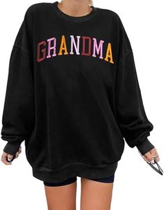 YI XIANG RAN Grandma Sweatshirts Women Grandma Embroidered Shirt Grandma Oversize Sweatshirt Grandma Long Sleeve Pullover Top, Black, Medium