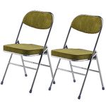 LeChamp 2 Velvet Folding Chair, Set of 2 Folding Office Chairs with Thick Padded Seats, Steel Frame Indoor Visitor Chair Event Chair for Dining Study Living Room Bedroom Green