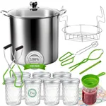 Canning Pot Water Bath Canner with Rack and Mason Jars, 20 Quart Stainless Steel Stock Pots, Canning Supplies Starter Kit Beginners Tools Set, Jar Lifter Tongs and Pickling Kit Accessories
