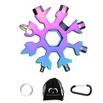 MATHARAGO Snowflake Multitool, 1pcs Snowflake Tool Stainless Steel 18 in 1 Snowflake Multitool with Carabiner Clip, Keyring and Storage Bag for Gift Men's Present(Multicolor)