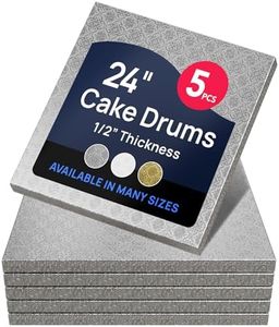 O'Creme Silver Foil Square Cake Board - Gorgeous Design, Sturdy & Durable 1/2" Thick Drums, 24" x 24" Inch, Pack of 5 Disposable