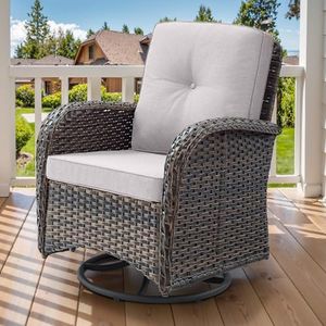 Artfurniz 2 in 1 Porch Glider Swivel Chair - Wicker Patio Furniture Outdoor Swivel Rocker Chair with Thick Cushions, 300 Lb Weight Capacity Patio Swivel Glider Seating - Brown Wicker, Beige Cushions