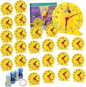 Lenwen 30 Pcs Classroom Clock Kit Includes 1 Pcs Big Student Clock 25 Pcs Mini Geared Clock 24 Hours Learn to Tell Time Clock 4 Pcs Clock Stamp for Kids Learning Teacher Classroom Supplies