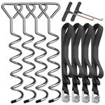 Hawsam 4Sets Heavy Duty Trampoline Anchor Ground Pegs Tie Down Kit - Galvanized Steel Rust-Proof Stakes Fit Trampolines Garden Camp Swings Shed with 4 Strong Straps (Silver)