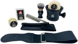 G.B.S Stylish Shaving Set - Shave Ready Straight Razor, Honing Sharpening Strop, Leather Case for Straight Razor, Ceramic Mug, Synthetic Brush, Alum & Shaving Soap, Black