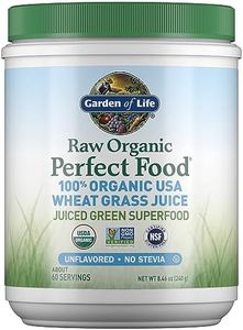 Garden of Life Raw 100% Organic Perfect Food USA Wheat Grass Juice - Green Superfood Powder, 60 Servings - Stevia & Gluten Free, Non-GMO, Vegan, Whole Food Dietary Supplement, 8.46 Oz