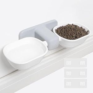 Cat Food and Water Bowls Set, Adjustable Elevated Cat Bowls, Hanging Cat Food Bowls,Wall Mounted Cat Water Bowl No Spill with 8.5 oz Each, Anti Vomiting,Dishwasher Safe,White