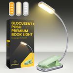 Glocusent Posh Premium Book Light for Reading in Bed with Timer, 16-LED Rechargeable Reading Light Runs 160hrs, 1800K Eyecaring Clip on Book Light, 3 Colors & 5 Brightness Levels, Perfect for Readers