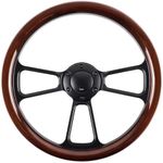 QYMOPAY Universal 14 Inch Wooden Racing Steering Wheel 6 Bolt Black Aluminum 3 Spoke Vintage Wood Grain Steering Wheel with Horn Button for Racing/Rally/Motorsports Racing Steering Wheel