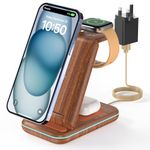 3 in 1 Foldable Wireless Charging Station for i Phone 15/14/13/12/11/Pro Max/X/8, Phone Charger Stand for iWatch Ultra2/9/8/7/6/5/4, Wireless Charger Docking AirPods 3/Pro/Pro 2,Burly Wood