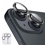 ESR for iPhone 15/15 Plus/14/14 Plus Camera Lens Protectors, Armorite Individual Lens Protectors, Scratch-Resistant Ultra-thin Tempered Glass with Aluminum Edging, Armorite Series, Set of 2, Black