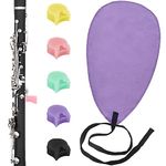 6 pcs Clarinet Accessories, lyfLux 5 pcs Silicone Clarinet Thumb Rest Cushion, 1 Flute Cleaning Cloth, Suitable for Finger Protection and Flute Cleaning(Pink, Purple, Black, Sky Blue, Lemon Yellow)