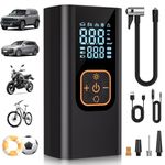 QKMPOM 180PSI Tire Inflator Portable Air Compressor, 6X Faster Air Pump for Car Tires with Digital Pressure Gauge, 12V DC Adapter, LED Light, Portable Tire Inflator for Car, Motorcycle, Bike, Balls