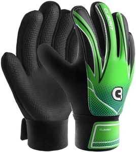 Clbort Soccer Goalie Gloves Youth Kids, Goalkeeper Gloves with Super Grip Palms, Anti-Slip Soccer Gloves, Double Wrist Protection (Green-1, 5)