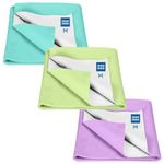 Mee Mee Reusable Water Proof Cotton Bed Protector Sheet/Extra Absorbent Mat/Dry Sheets/Urine Sheet/Dry Mat Pack of 3 (70CmX100Cm) (Medium/Pista Green,Green & Purple)