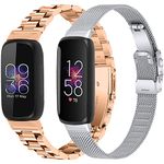 Metal Mesh Stainless Steel Loop Compatible with Fitbit Inspire 3 Watch Band for Women&Men Wristbands Bracelet Adjustable Band Strap Replacement Bands for Fitbit Inspire 3 Smartwatch (Silver&RoseGold)