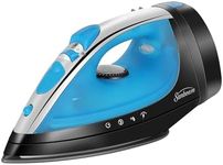 Sunbeam Steammaster Steam Iron, 1400 Watt, Large Anti-Drip Stainless Steel Nonstick Soleplate with 8' Retractable Cord, Horizontal or Vertical Shot of Steam and 3-Way Auto Shut-Off, Black/Blue