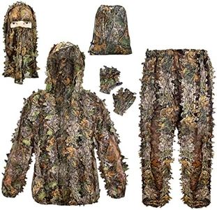 ELJGKKL Ghillie Suit, Adult 3D Leafy Suit for Hunting, Hunting Gear Including Hunting Clothes, Hunting Gloves, Leafy Face Mask and Bag, Lightweight Leafy Camo Suit for Jungle Hunting and Halloween, M