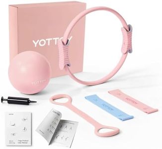 YOTTOY 15 Inch Pilates Ring and Ball Set, Figure 8 Resistance Bands, Stretch Bands&Guide,Pilates Equipment Set for Beginners for Home Workouts Core Strength, Yoga, Physical Therapy & Rehab, Pink