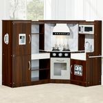 Best Choice Products Pretend Play Corner Kitchen, Ultimate Interactive Wooden Kids Playset w/Lights & Sounds, Ice Maker, Hood - Espresso