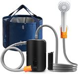 B.TAWD Portable Outdoor Shower, 4400 mAh Removable Rechargeable Battery, with LED Light, Battery Powered Shower Pump+Collapsible Bucket, Suitable for Hiking/Backpacking, Camping, Travel, Beach, Pet