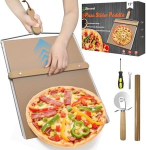 Sliding Pizza Peel, Pizza Peel 12 Inch, Non Stick Pizza Peel Slider with Wood Handle Detachable elite peel sliding pizza peel,304 Stainless Steel Metal Pizza Board 14.9" x 12.6" (Sliding Peel 12inch)