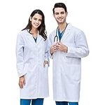 CoatCool Lab Coat Women Men, White Medical Coat Cotton Doctors Costume Scientist Coat, Unisex Lab Coats Laboratory White Coat Chef Coat Long Sleeves Fancy Dress Labcoat for Cosplay School Student, M