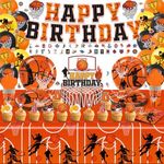 Basketball Party Decorations, Basketball Birthday Decorations,Basketball Birthday Party Supplies Kit，Including Sport Themed Birthday Plates Tablecloth Napkin Banner Basketball Garland Cupcake Toppers Balloons Stickers Set