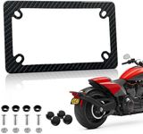 Carbon Fiber Motorcycle License Plate Frame - SXS ATV UTV Scooter Moped Tag Frames, 4 Holes Stainless Steel Rust Proof License Plate Frames for Motorcycle