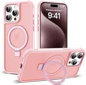 SKYLMW Compatible with iPhone 15 Pro Max Case with Invisible Magnetic O-Ring Stand Military-Grade Translucent Case for iPhone 15 ProMax 6.7" [Compatible with MagSafe][Great Grip Feeling], Pink