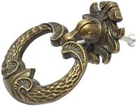 4 Pcs Bronze Drawer Ring Pulls Vintage Floral Knobs Decorative Handles Antique Single Hole Hardware with Screws for Furniture Cabinet Cupboard Dresser Wooden Case (Ring Diameter:44mm, Height:61mm)