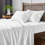 CozyLux Bamboo Sheets King Size White Cooling Soft Bed Sheet Set 4 Pieces with Deep Pocket Fitted Sheet, Flat Sheet and 2 Pillowcases, Hypoallergenic, Breathable and Moisture Wicking