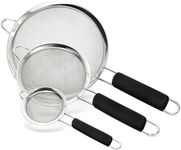 HERLIG Stainless Steel Fine Mesh Strainer Set with Premium Non-Slip Handle Sturdy Kitchen Strainers Perfect for Food, Rice Flour, Quinoa, Fruit, Tea, Flour- 3 Sizes (8cm, 18cm, 20cm)