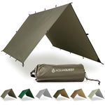 AquaQuest Safari Tarp – Lightweight Waterproof (5,000 mm) Seam-Taped Ripstop Rain Fly for Backpacking, Thru-Hiking & Hammock Camping – 10x10 Olive Drab