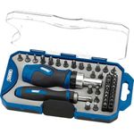 Draper 42 Piece Ratchet Screwdriver Bit Set | Stubby Grip Drivers Hand Tools | DIY and Professional Kit | 1/4" and 20mm Drive Precision Bits | 46479