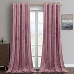 HOMEIDEAS Dusty Pink Mauve Velvet Curtains 96 inches Long 2 Panel for Girls & Ladys, Heavy Rose Pink Curtains for Living Room Grommet Window Curtains for Bedroom