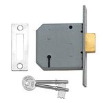 Union Locks 2177 3 Lever Mortice Deadlock 77.5mm - Satin Chrome (Boxed)