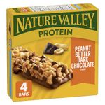 NATURE VALLEY Peanut Butter Dark Chocolate Protein Bars, Snack Bars, Granola Bars, Made with Real Peanuts, Source of Protein, Pack of 4 Protein Bars