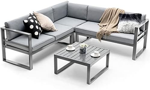 Giantex 4 Piece Patio Furniture Set, Aluminum Sectional Patio Sofa Set, 4 Inch Thick Seat & Back Cushions, Convenient Coffee Table, Outdoor Metal Conversation Set for Backyard Garden Poolside