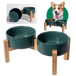 Elevated Ceramic Dog Bowl Set - Raised Dog Bowls with Non-Slip Bamboo Stand - Dog Food and Water Bowl Set - Double Dog Feeding Bowls - Suitable for Small and Medium Dogs - 28.74 OZ - 3.6 CUPS - 850 ML