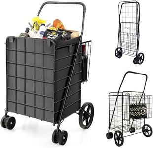 COSTWAY Carrito de Compras con Forro Oxford, 120 L, Carro de la Compra Plegable de Metal, Carrito Portátil para Supermercado/Lavandería con 4 Ruedas, Asa Antideslizante, Soporta hasta 40 kg (Negro)