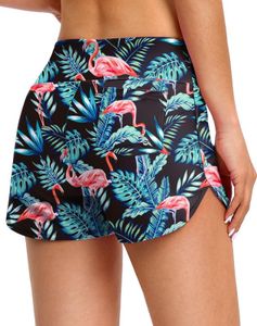 Blouty Women's Swim Board Shorts with Pockets High Waisted Tummy Control Swimsuit Bathing Shorts for Women with Liner, Flamingo, Medium