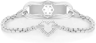 Lauren's Hope Silver Crystal Heart Medical Alert Bracelets for Women, Custom Engraved Medical ID Bracelet, Medical ID (Silver, Bracelet Size = 8 inches)