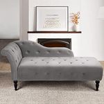 Alkmaar Velvet Chaise Lounge Chair,Modern Tufted Button Lounge Chair with Solid Wood Legs, Upholstered Indoor Sleeper Chair for Living Room, Bedroom Office (Grey)