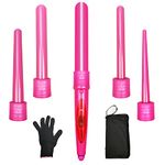 janelove Curling Iron, Curling Wand Set,Hair Curler, 5 in 1 Set (0.25" to 1.25" Inch"),Fast Heating Up,Interchangeable Ceramic Tourmaline Barrels with Heat Resistant Glove(Pink)