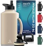 AQUAFIT 64 Ounce Water Bottle Insulated (Cold for 48 Hrs) BPA Free & Leak Proof Stainless Steel Water Jug Big Water Bottle with Handle (Coastal Sand)