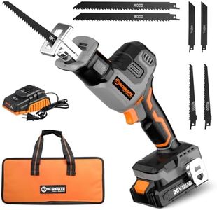 WORKSITE Brushless Reciprocating Saw, 20V Cordless One-Handed Reciprocating Saw w/2.0Ah Battery & 1-Hour Fast Charger, Variable Speed Trigger, 6 Saw Blades for Wood/Metal/PVC Pipe Cutting