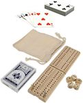 WE Games Cribbage Board Game Set, Travel Crib Board with Storage Slot and Drawstring Bag for Card Storage, Foldable 2 Track Cribbage Board with Cards, Metal Pegs and Dice, Mini Board Games